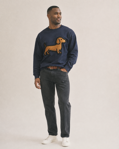 Dachshund Modern Elongated Silhouette Fleece Sweatshirt – studio model photo