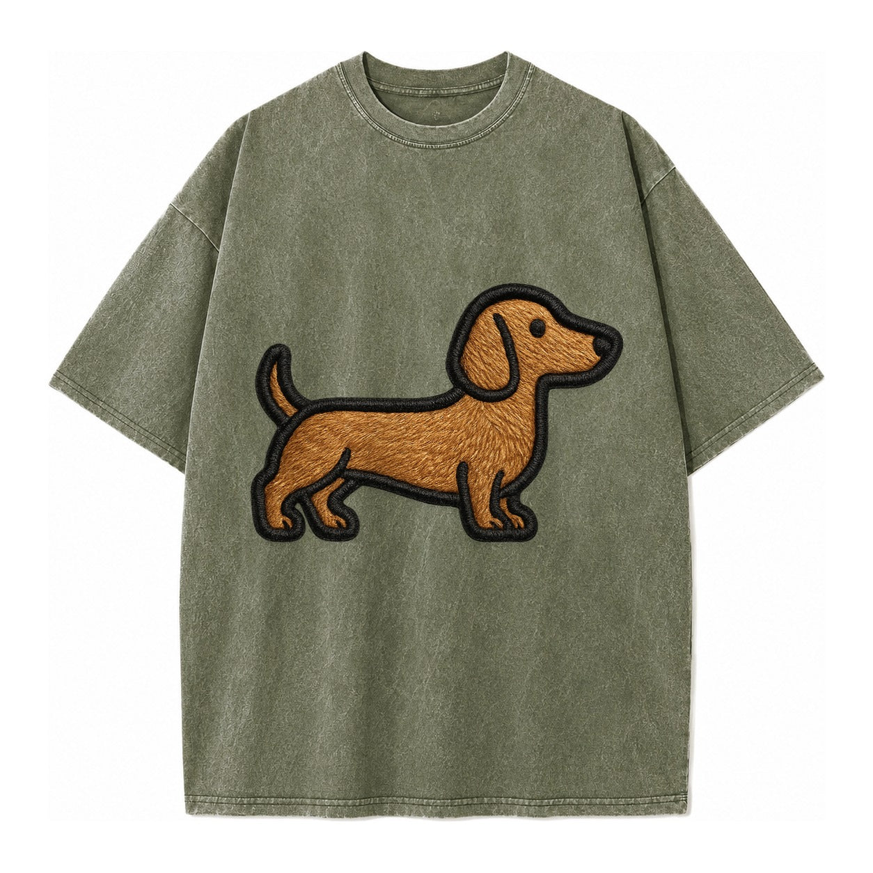 Dachshund - Modern elongated silhouette - Vintage T-shirt – Army Green