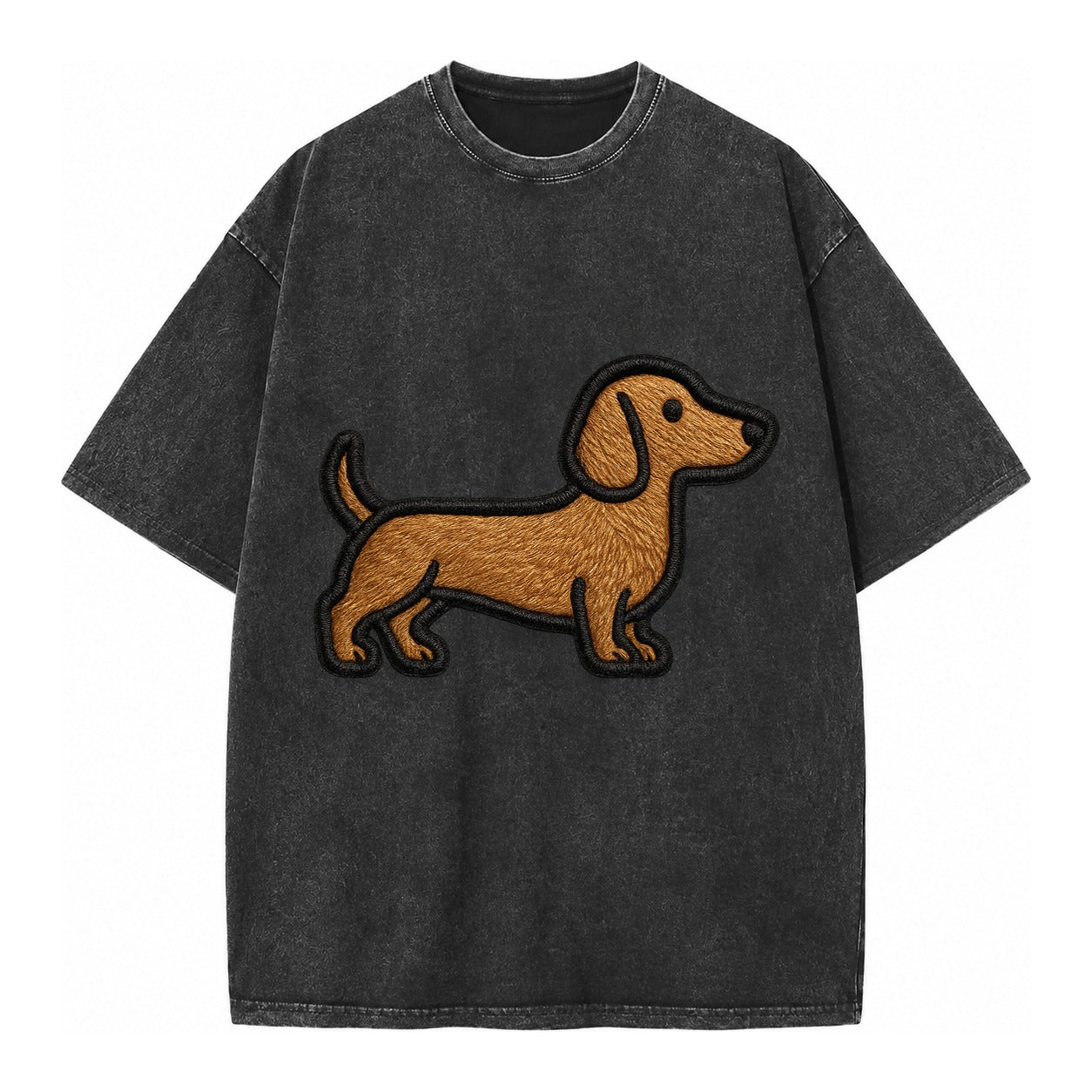 Dachshund - Modern elongated silhouette - Vintage T-shirt – Black