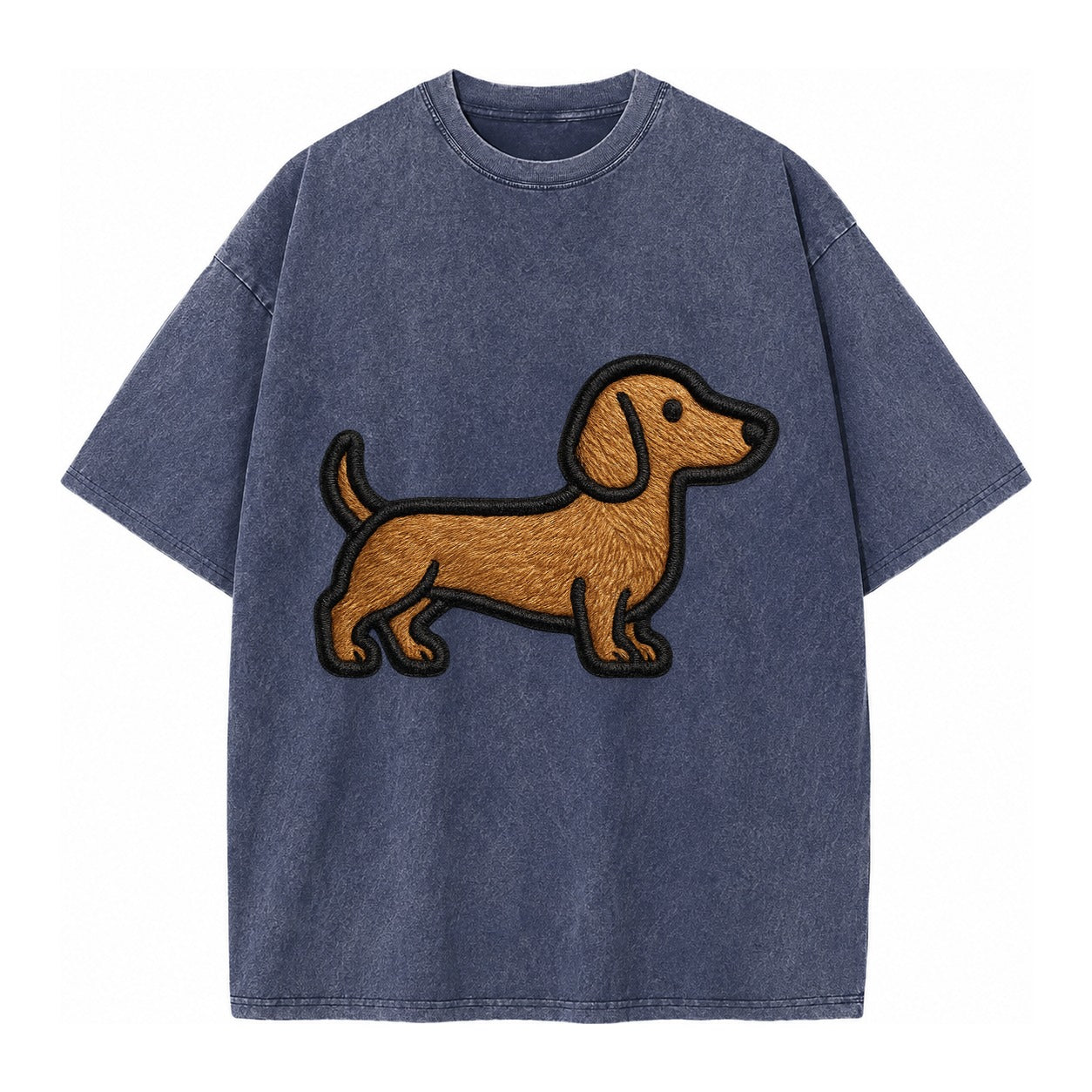 Dachshund - Modern elongated silhouette - Vintage T-shirt – Blue