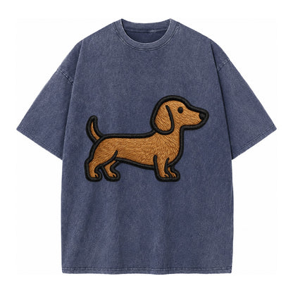 Dachshund - Modern elongated silhouette - Vintage T-shirt – Blue