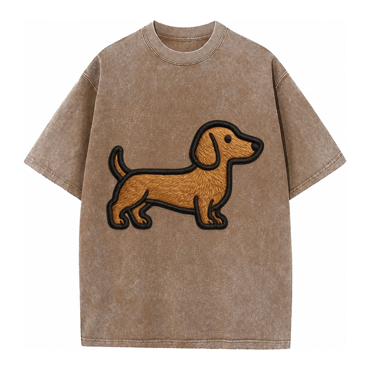 Dachshund - Modern elongated silhouette - Vintage T-shirt – Brown
