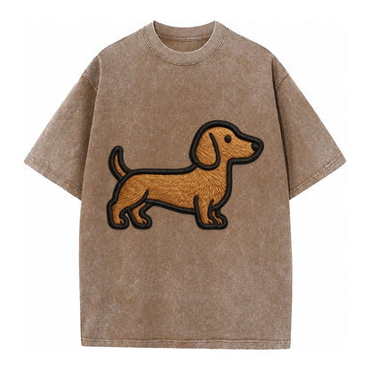 Dachshund - Modern elongated silhouette - Vintage T-shirt – Brown
