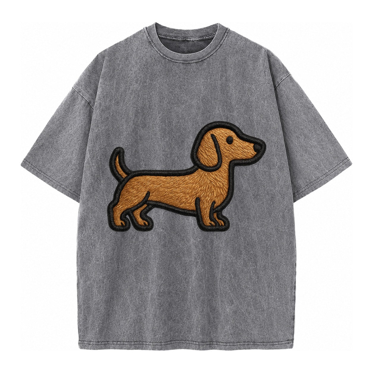 Dachshund - Modern elongated silhouette - Vintage T-shirt – Grey