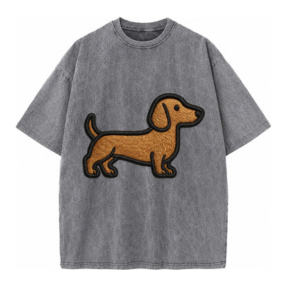 Dachshund - Modern elongated silhouette - Vintage T-shirt – Grey