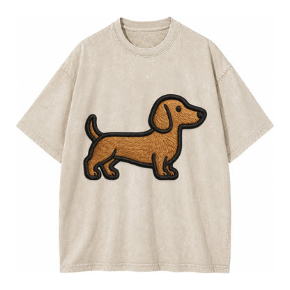 Dachshund - Modern elongated silhouette - Vintage T-shirt – Off White