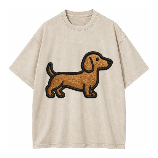 Dachshund - Modern elongated silhouette - Vintage T-shirt – Off White