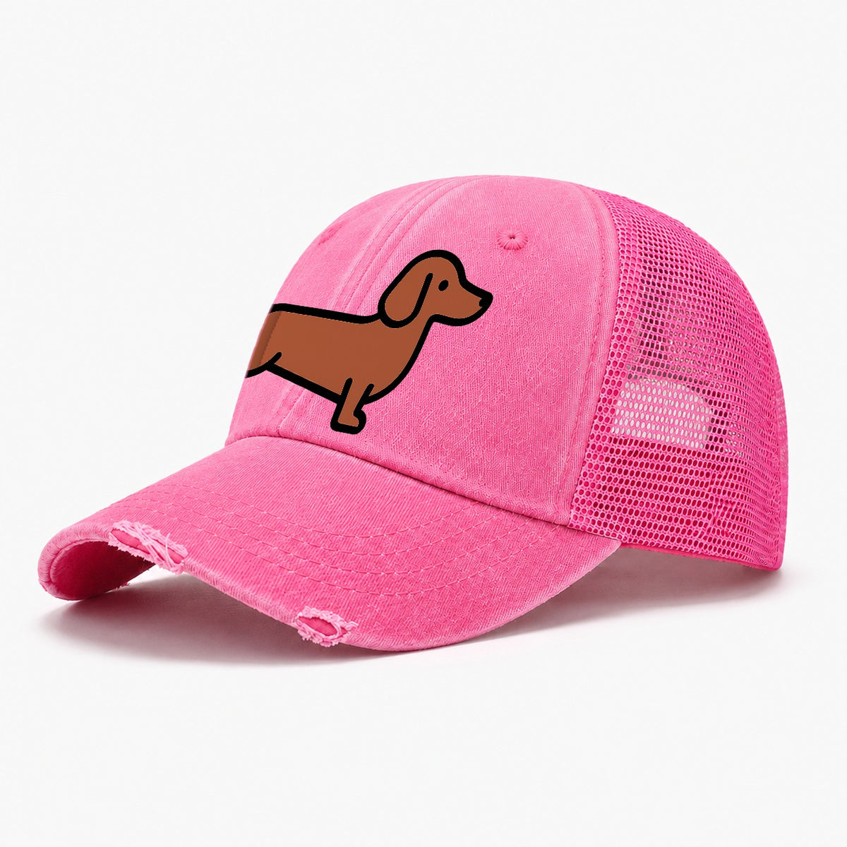 Dachshund Redbrown Smooth Flat Side Profile Washed Trucker Hat – Rose