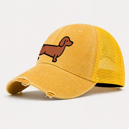Dachshund Redbrown Smooth Flat Side Profile Washed Trucker Hat – Yellow