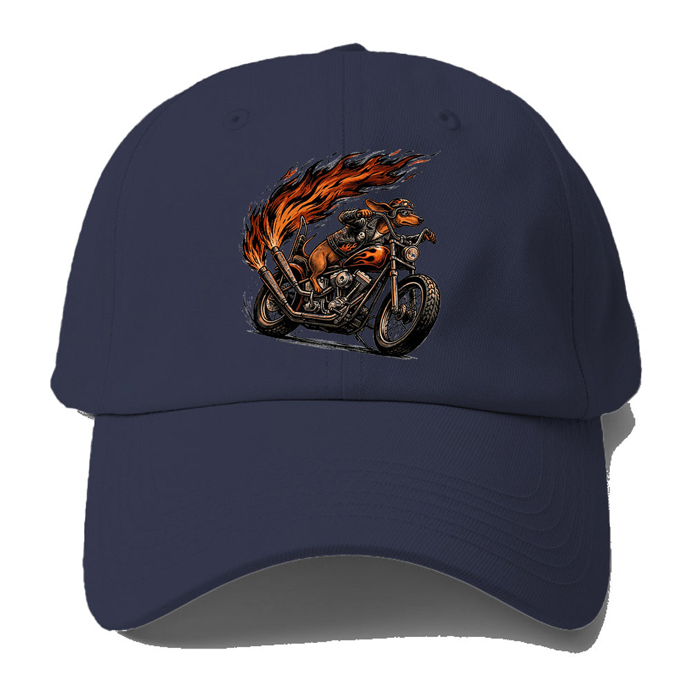 Biker Dachshund Flame Baseball Cap