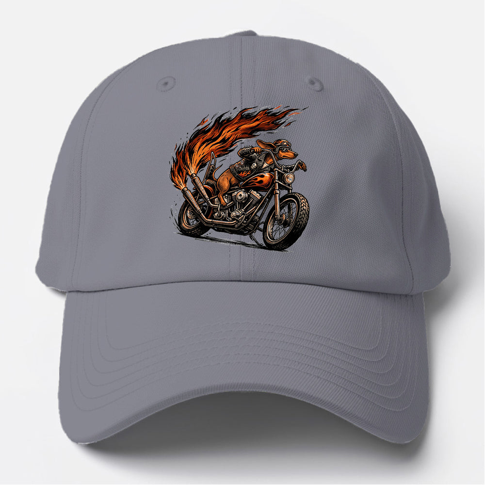Biker Dachshund Flame Baseball Cap