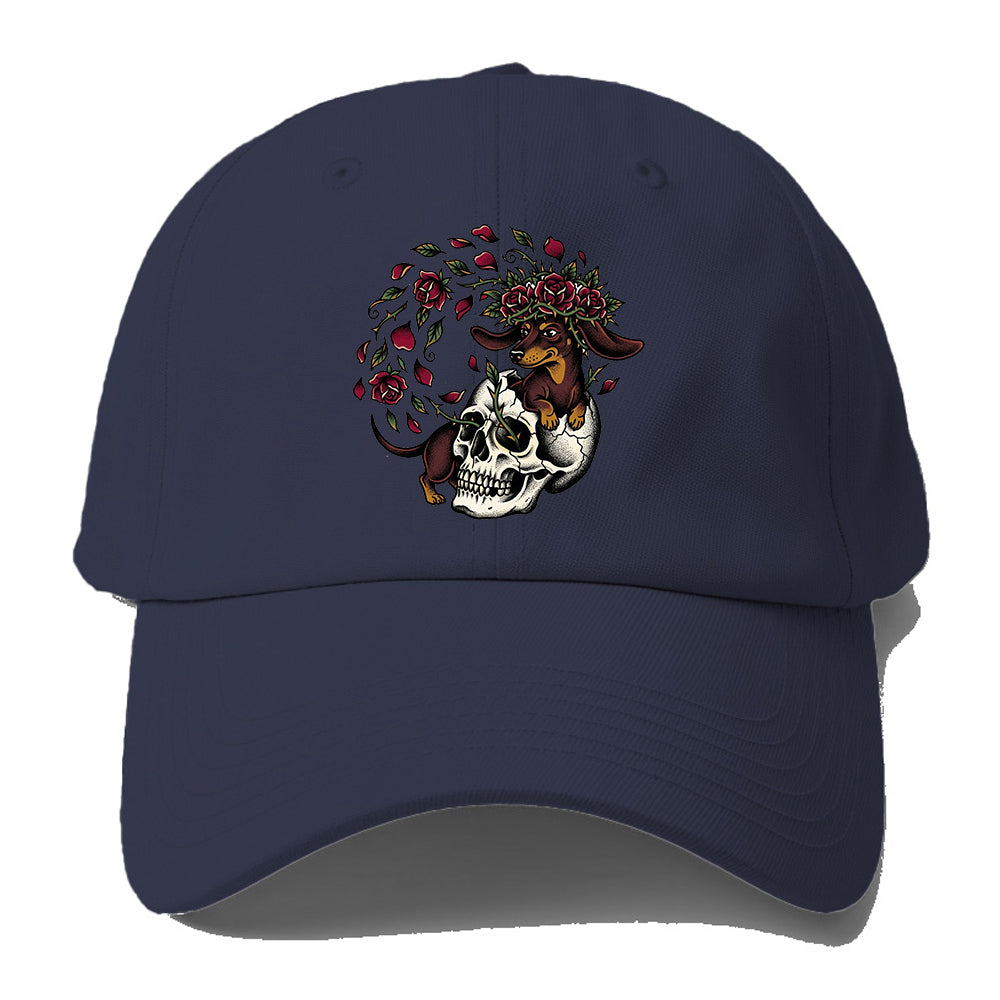 Skull Rose Dachshund Baseball Cap