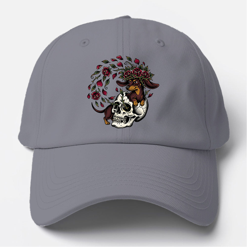 Skull Rose Dachshund Baseball Cap