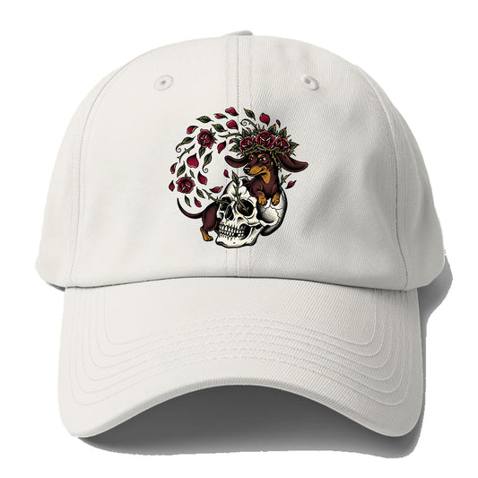 Skull Rose Dachshund Baseball Cap