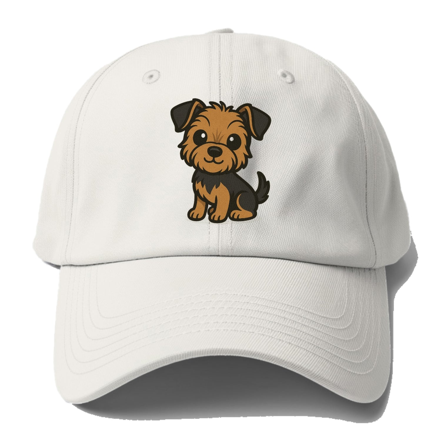 yorkipoo small brown and black sitting pose portrait design Hat