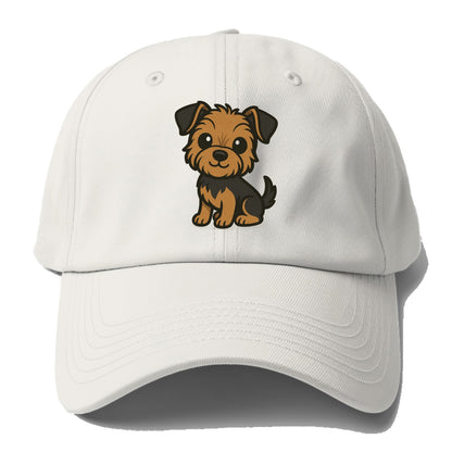 yorkipoo small brown and black sitting pose portrait design Hat
