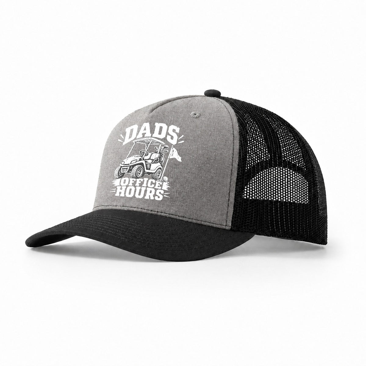 Dads Office Hours Golf Life Trucker Hat – Grey Black