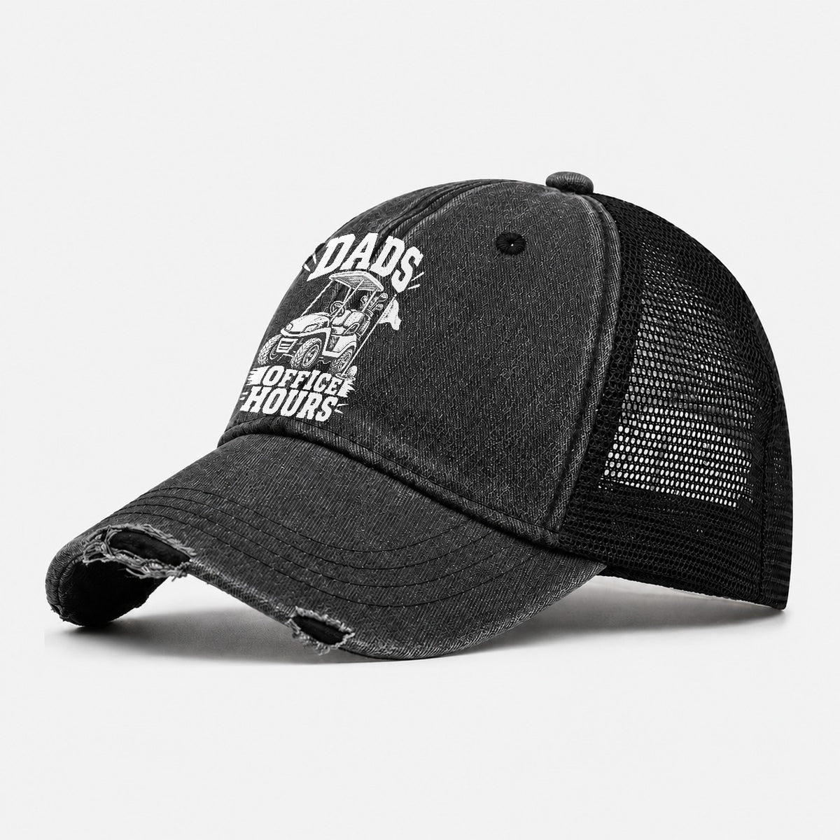 Dads Office Hours Golf Life Washed Trucker Hat – Black