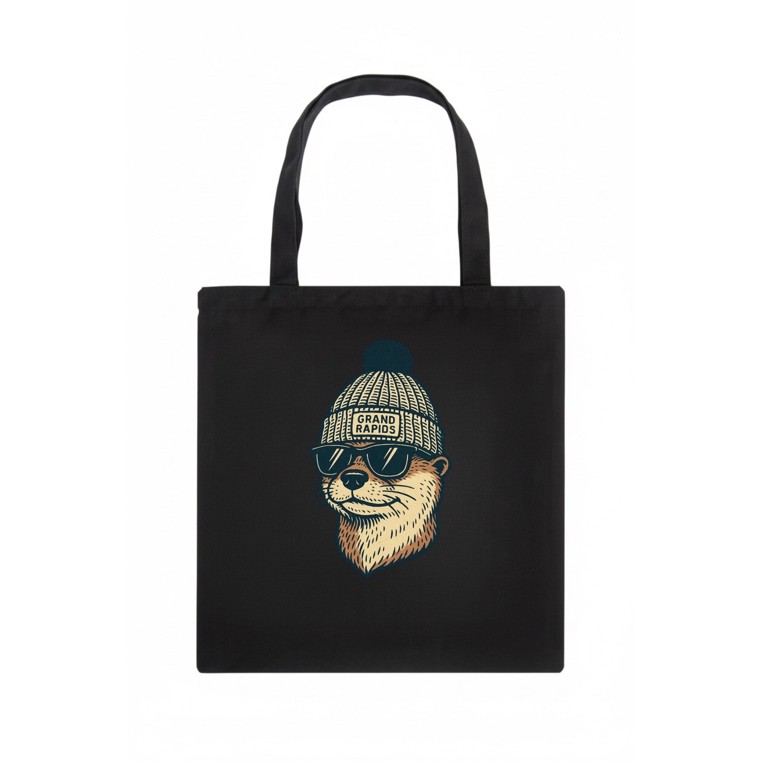 Grand Rapids River Otter wearing Grand Rapids beanie with pom pom and wayfarer sunglasses - Tote Bag - dark