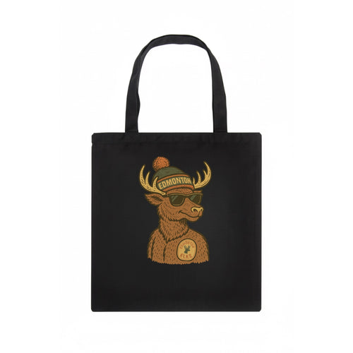 Edmonton Elk wearing Edmonton beanie with pom pom and wayfarer sunglasses - Tote Bag