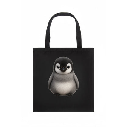Baby Adelie Penguin - black and white, round body, curious eyes, front-facing, classic - Tote Bag - dark