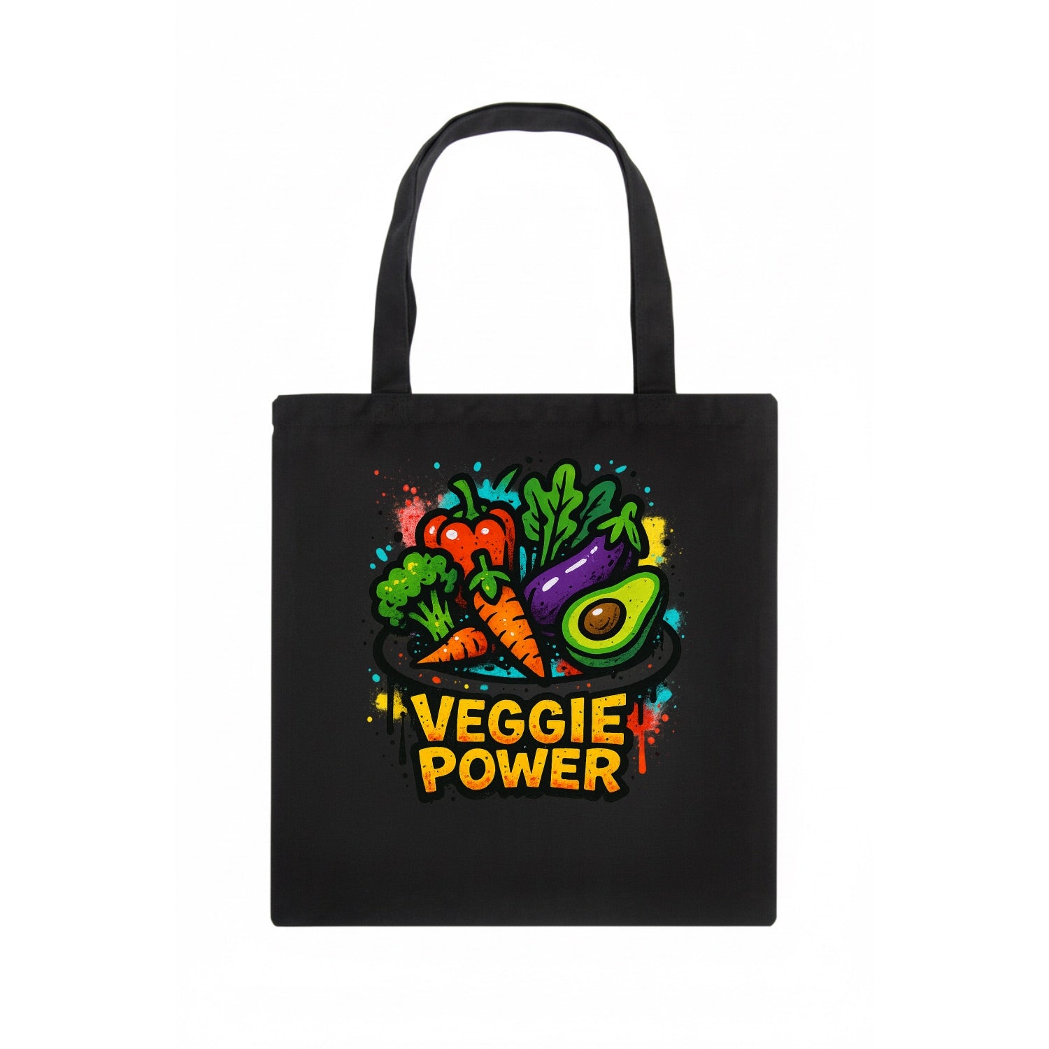 Colorful vegetables and plants on plate - plant-based lifestyle, veggie power - Tote Bag - dark