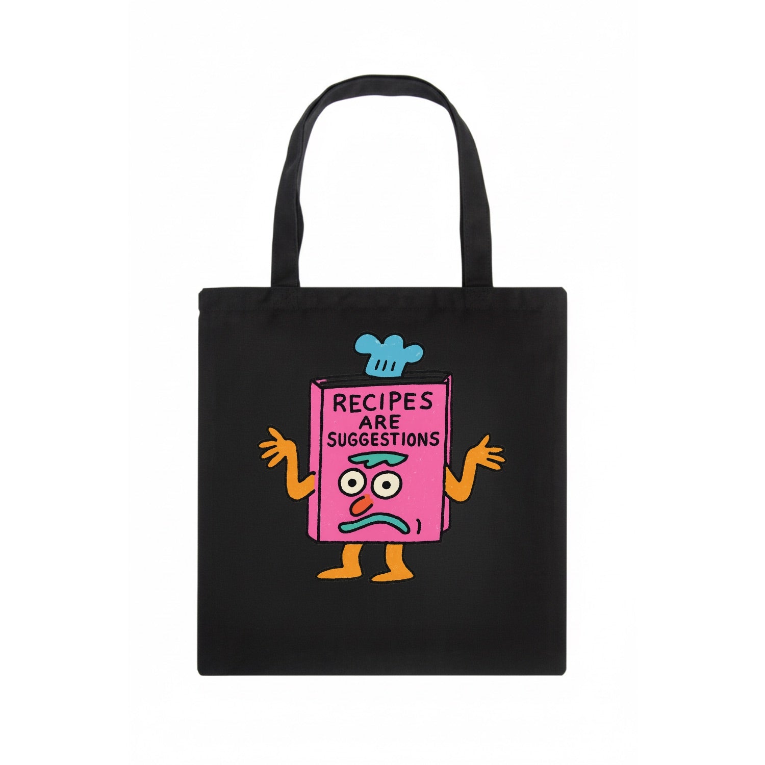 RECIPES ARE SUGGESTIONS | Cookbook shrugging - Tote Bag - dark
