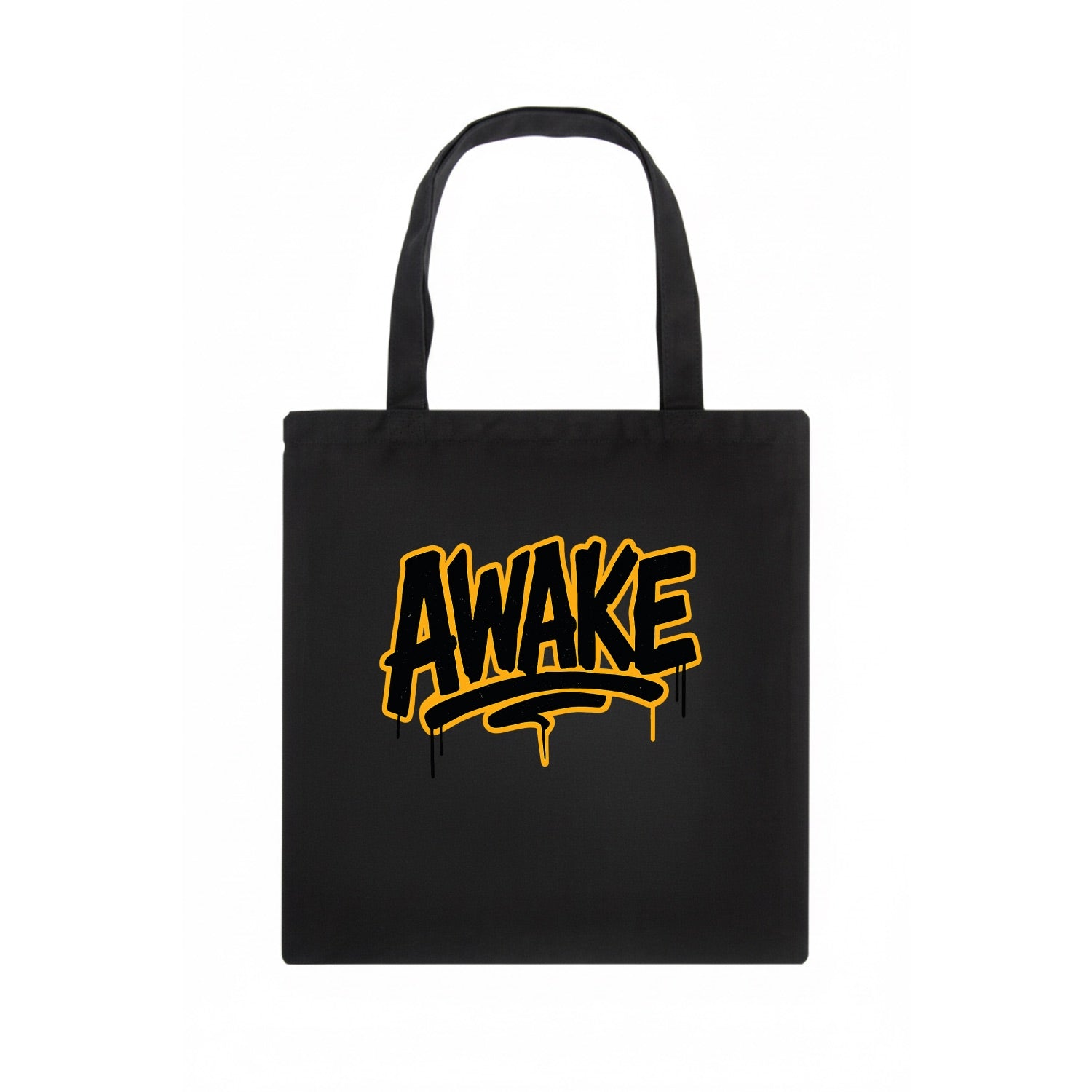 Bold typography design - "AWAKE" - conscious, aware, alert - Tote Bag - dark