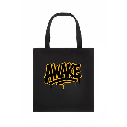 Bold typography design - "AWAKE" - conscious, aware, alert - Tote Bag - dark