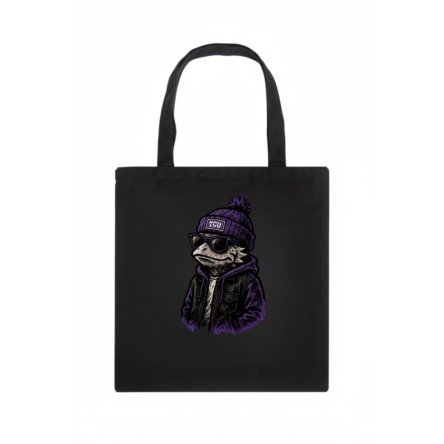 Fort Worth Frog wearing TCU beanie with horned patch - Tote Bag - dark