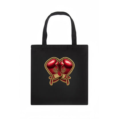 Embroidered patch design - BOXING GLOVES - red boxing gloves crossed in crimson and gold - Tote Bag - dark