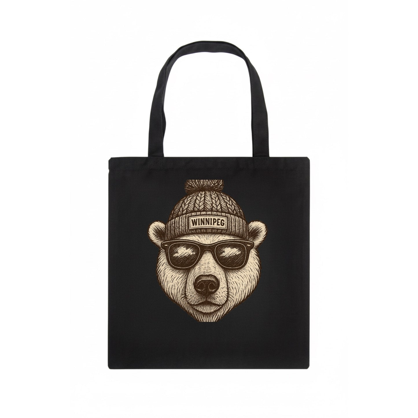 Winnipeg Polar Bear wearing Winnipeg beanie with pom pom and wayfarer sunglasses - Tote Bag - dark