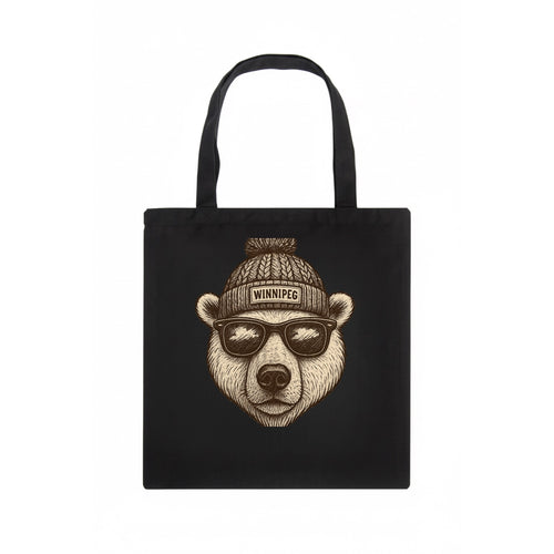 Winnipeg Polar Bear wearing Winnipeg beanie with pom pom and wayfarer sunglasses - Tote Bag