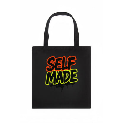 Bold typography design - "SELF MADE" - built from nothing, earned success - Tote Bag - dark