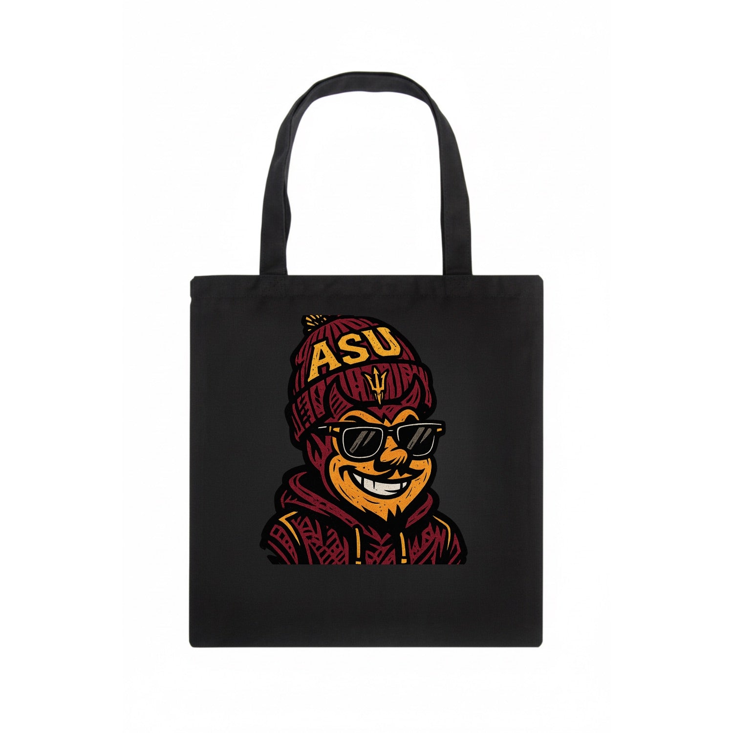 Tempe Sparky wearing Arizona State beanie with fork patch - Tote Bag - dark