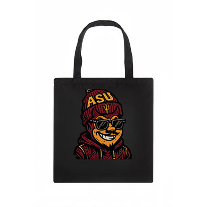 Tempe Sparky wearing Arizona State beanie with fork patch - Tote Bag - dark