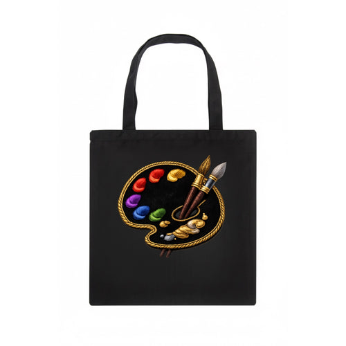 PAINT PALETTE - artist palette with brushes in rainbow and brown , creative art - Tote Bag