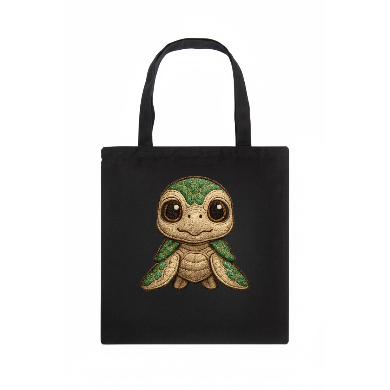 Baby Green Sea Turtle - emerald shell, large innocent brown eyes, tiny flippers, - Tote Bag - dark