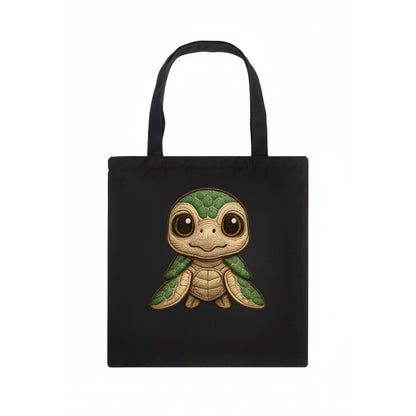 Baby Green Sea Turtle - emerald shell, large innocent brown eyes, tiny flippers, - Tote Bag - dark