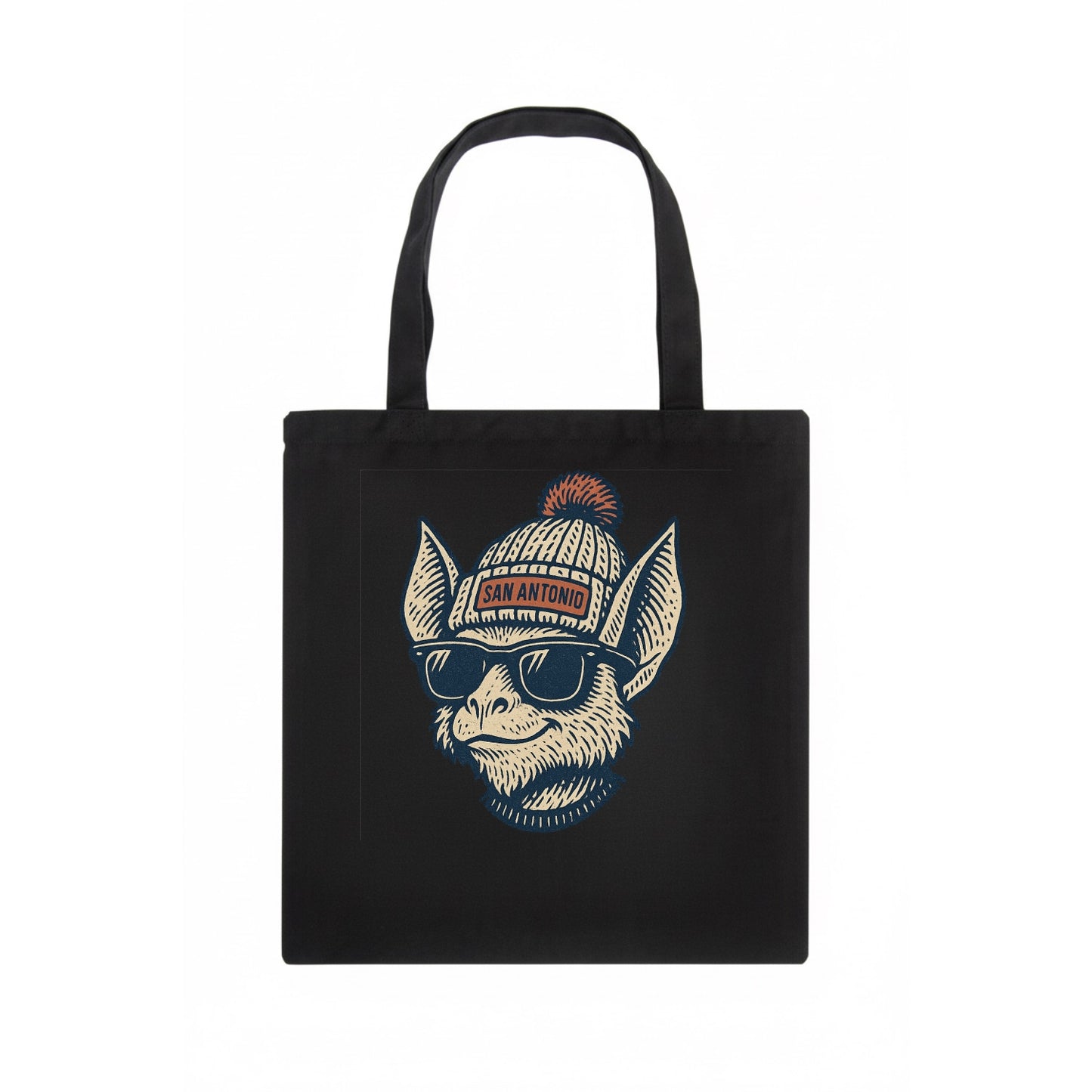 San Antonio Bat wearing San Antonio beanie with pom pom and wayfarer sunglasses - Tote Bag - dark