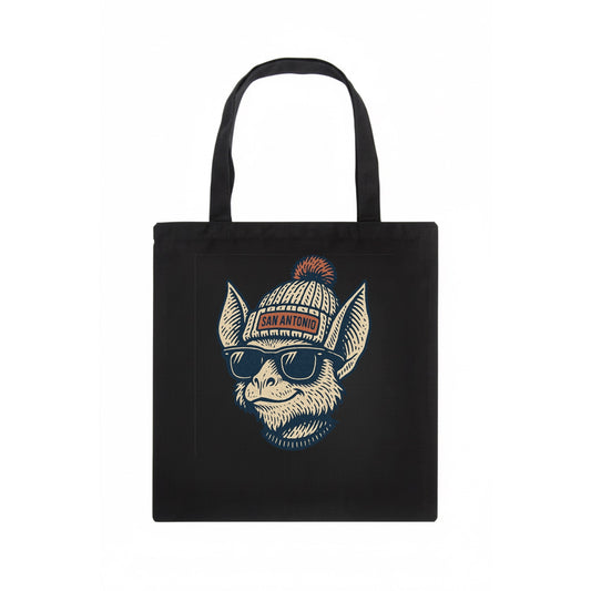 San Antonio Bat wearing San Antonio beanie with pom pom and wayfarer sunglasses - Tote Bag - dark