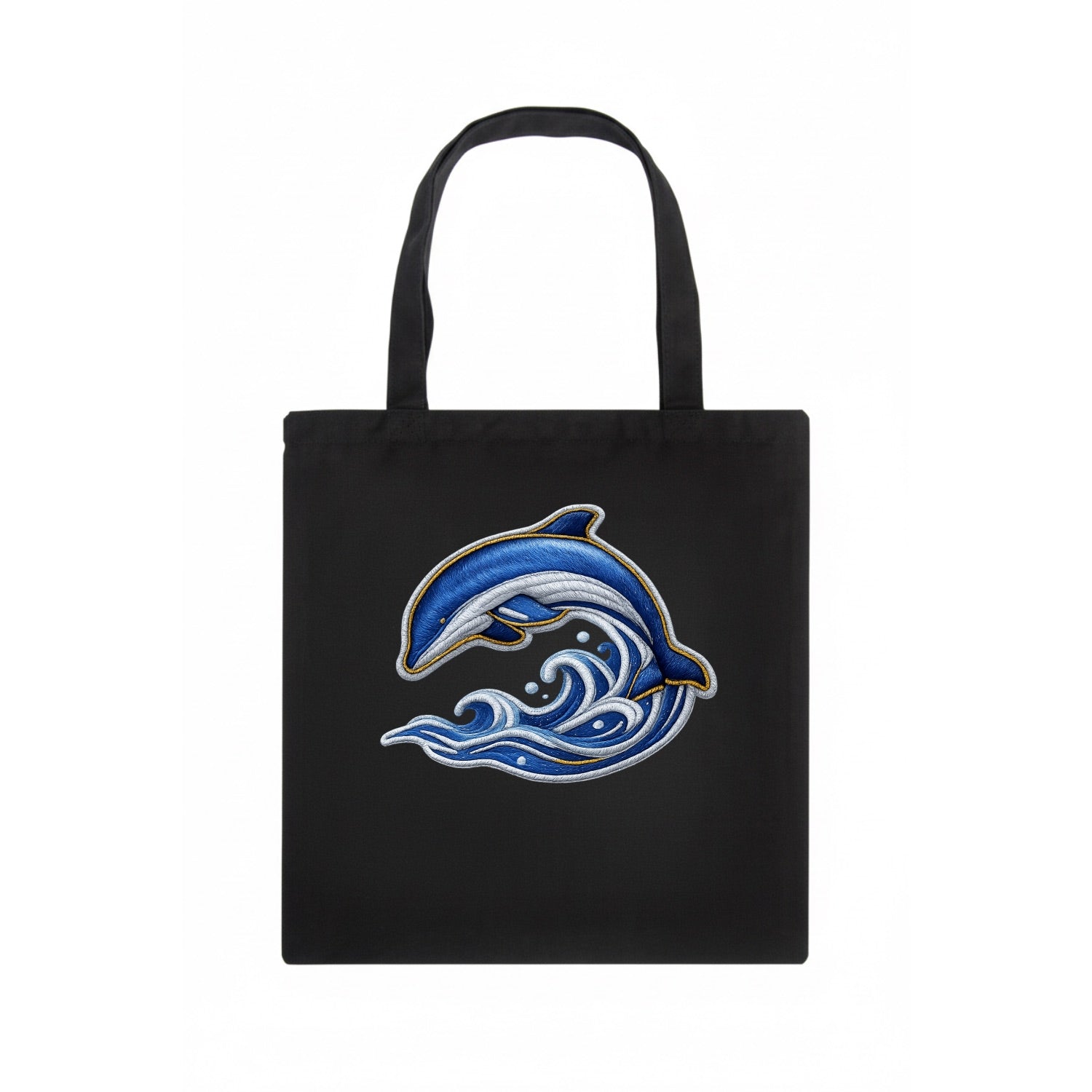 Embroidered patch design - SWIMMING DOLPHIN - diving dolphin with waves in blue and - Tote Bag - dark