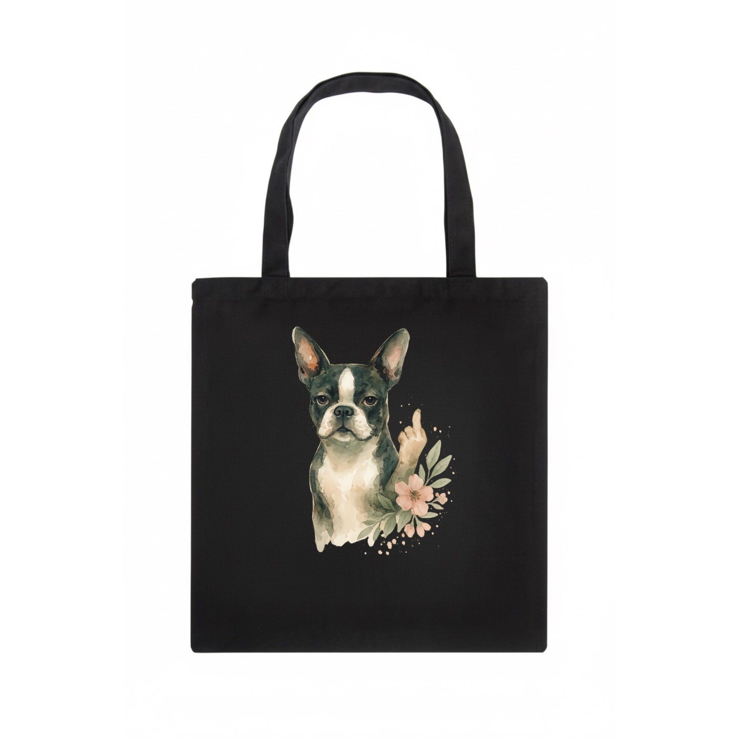 Boston Terrier with tuxedo markings, perky ears, paw up giving sass - Tote Bag - dark