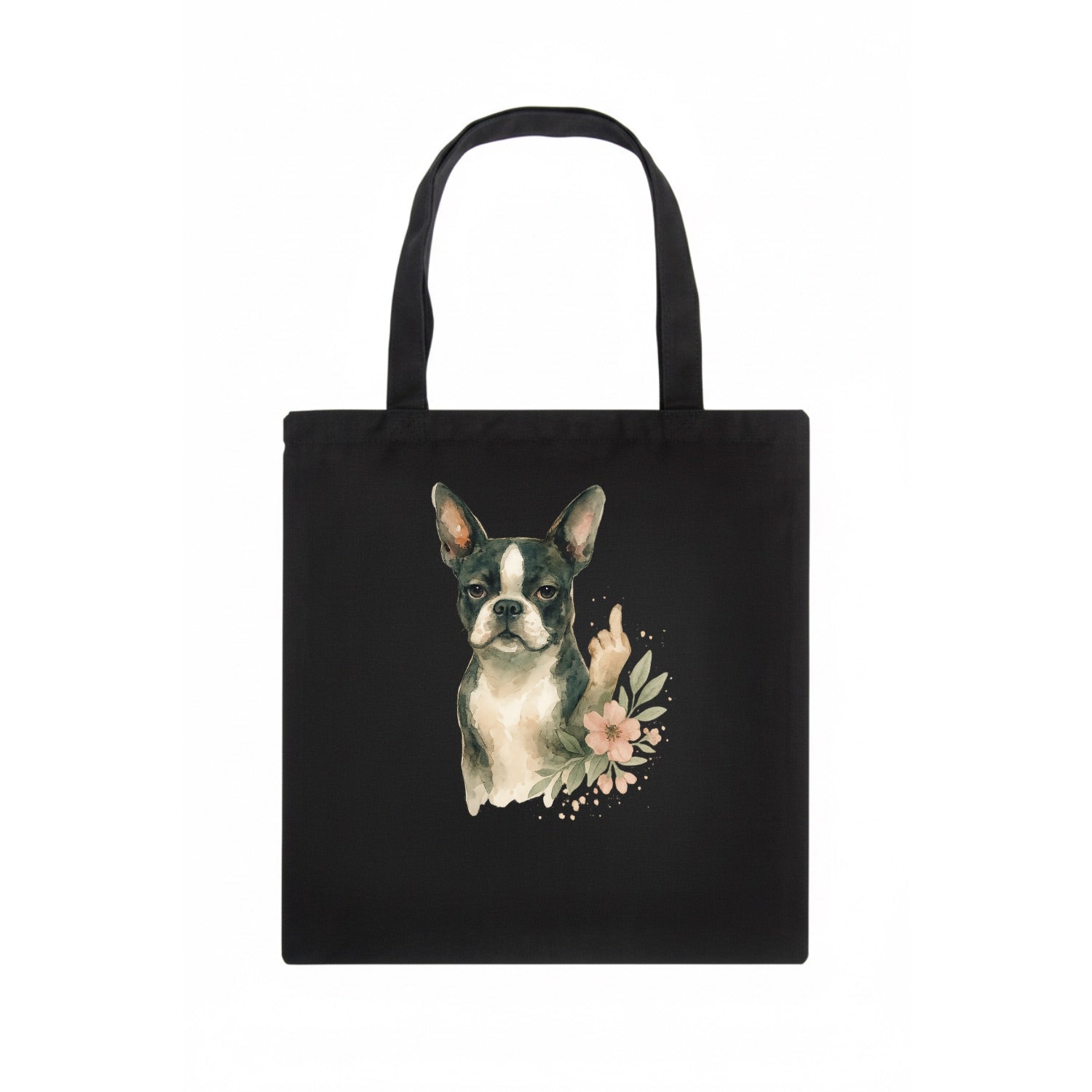 Boston Terrier with tuxedo markings, perky ears, paw up giving sass - Tote Bag - dark