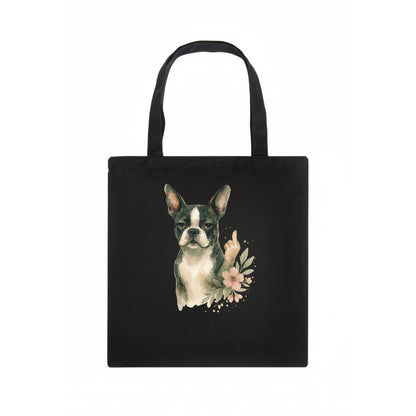 Boston Terrier with tuxedo markings, perky ears, paw up giving sass - Tote Bag - dark