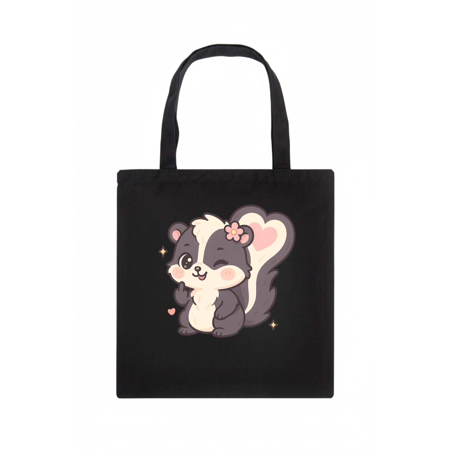fluffy skunk with heart-shaped tail pattern, one paw up showing sass - Tote Bag - dark