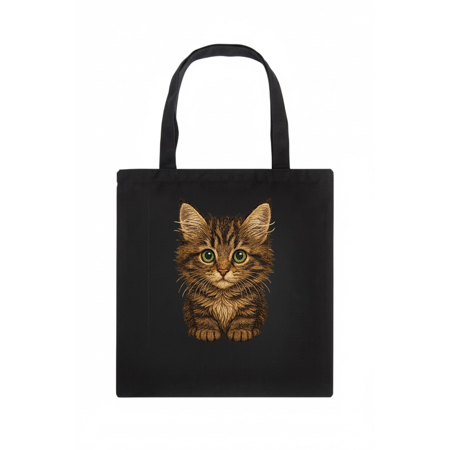 Baby Maine Coon Kitten - large fluffy tabby, tufted ears, big green eyes, lynx-like, - Tote Bag - dark