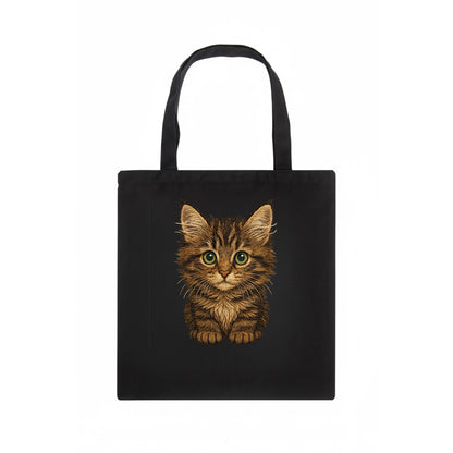 Baby Maine Coon Kitten - large fluffy tabby, tufted ears, big green eyes, lynx-like, - Tote Bag - dark