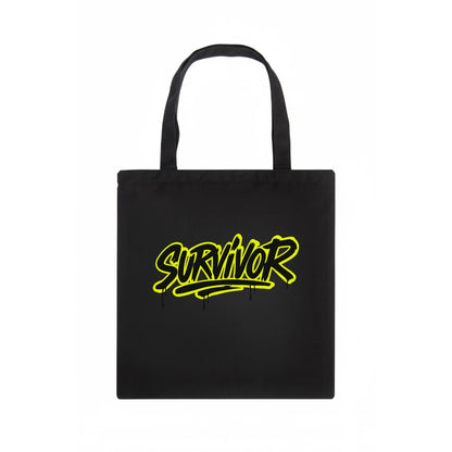 Bold typography design - "SURVIVOR" - overcomer, still standing, made it through - Tote Bag - dark