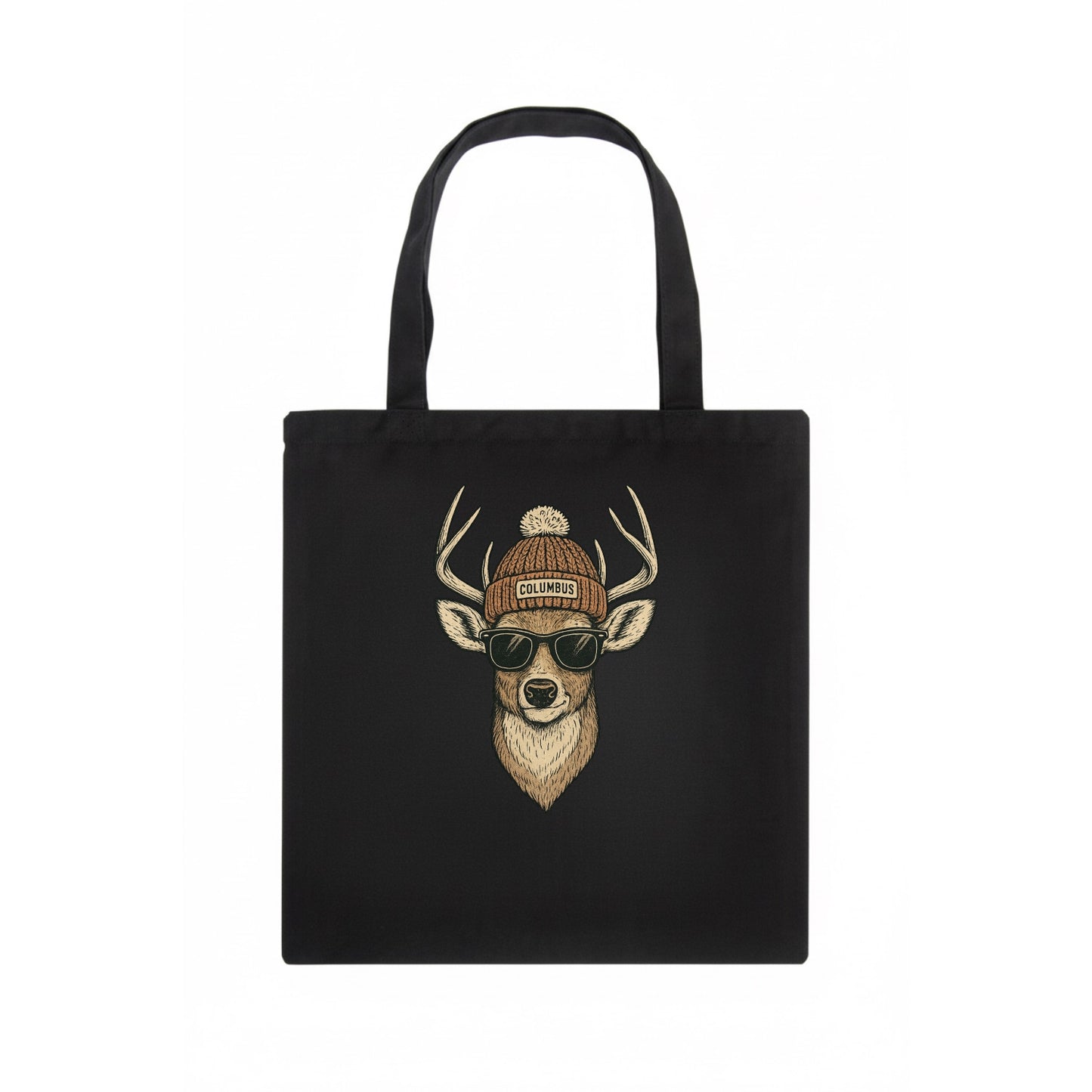 Ohio White-tailed Deer wearing Columbus beanie with pom pom and wayfarer sunglasses - Tote Bag - dark